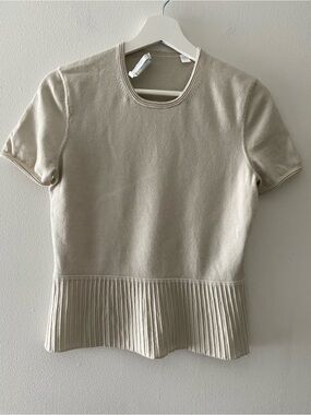 BOSS by HUGO BOSS Women's Merino Superfine Wool Knit Top Beige Short Sleeve